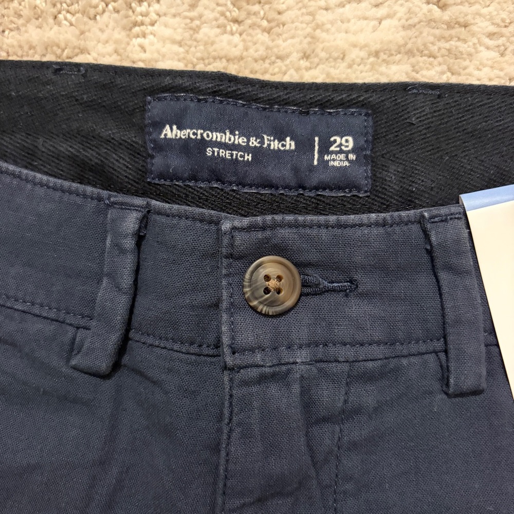 Abercrombie mens linen cotton blend navy blue plainfront 8” relaxed shorts BNWT - Picture 5 of 8
